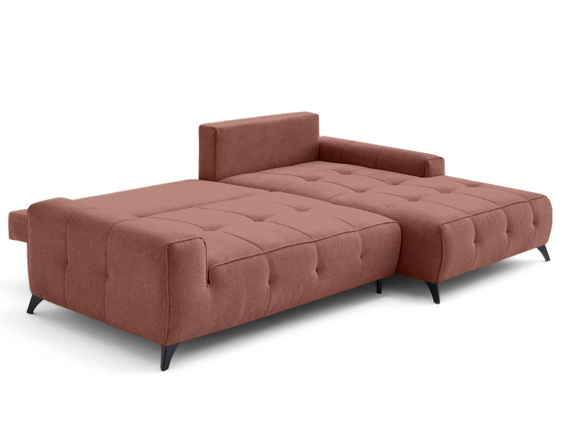 Canapé d'angle droit 4 places convertible avec coffre en tissu texturé Rimini