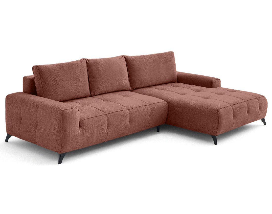 Canapé d'angle droit 4 places convertible avec coffre en tissu texturé Rimini