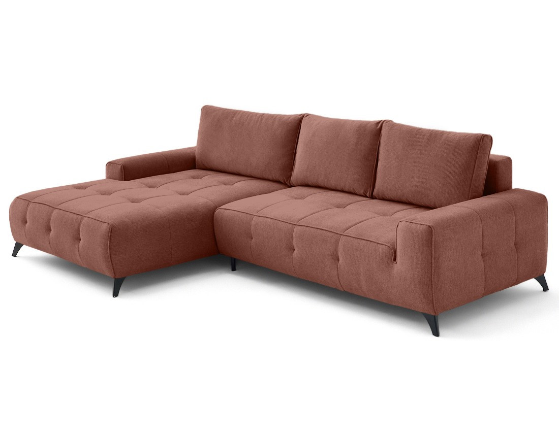 Canapé d'angle gauche 4 places convertible avec coffre en tissu texturé Rimini