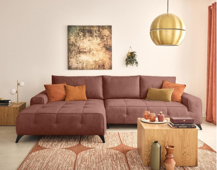 Canapé d'angle gauche 4 places convertible avec coffre en tissu texturé Rimini