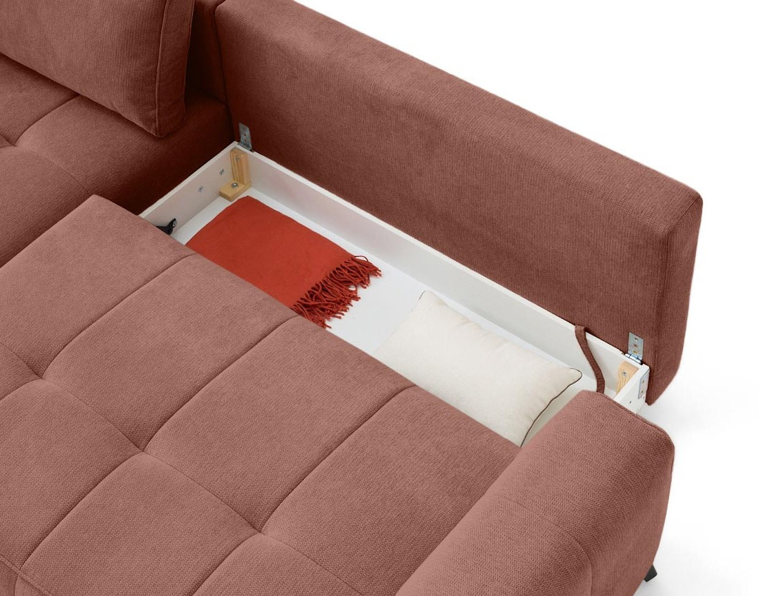 Canapé d'angle gauche 4 places convertible avec coffre en tissu texturé Rimini