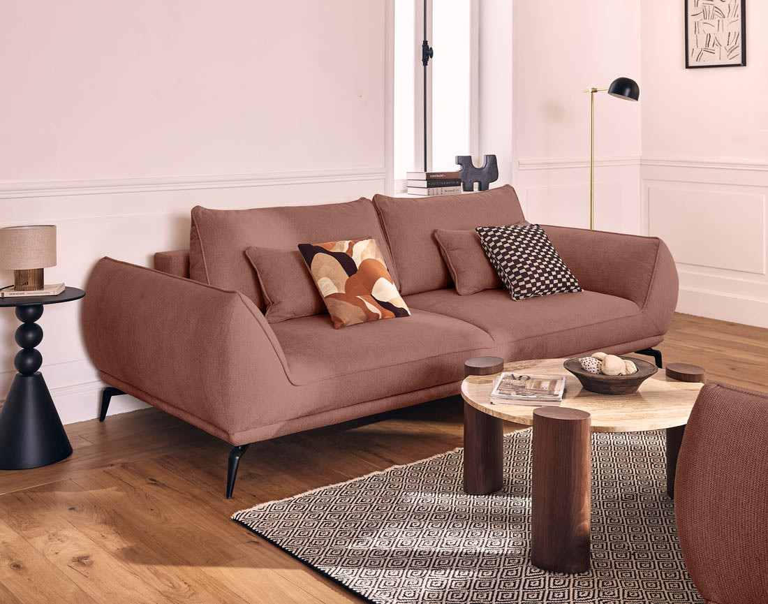 Canapé droit 3 places convertible en tissu texturé Arica