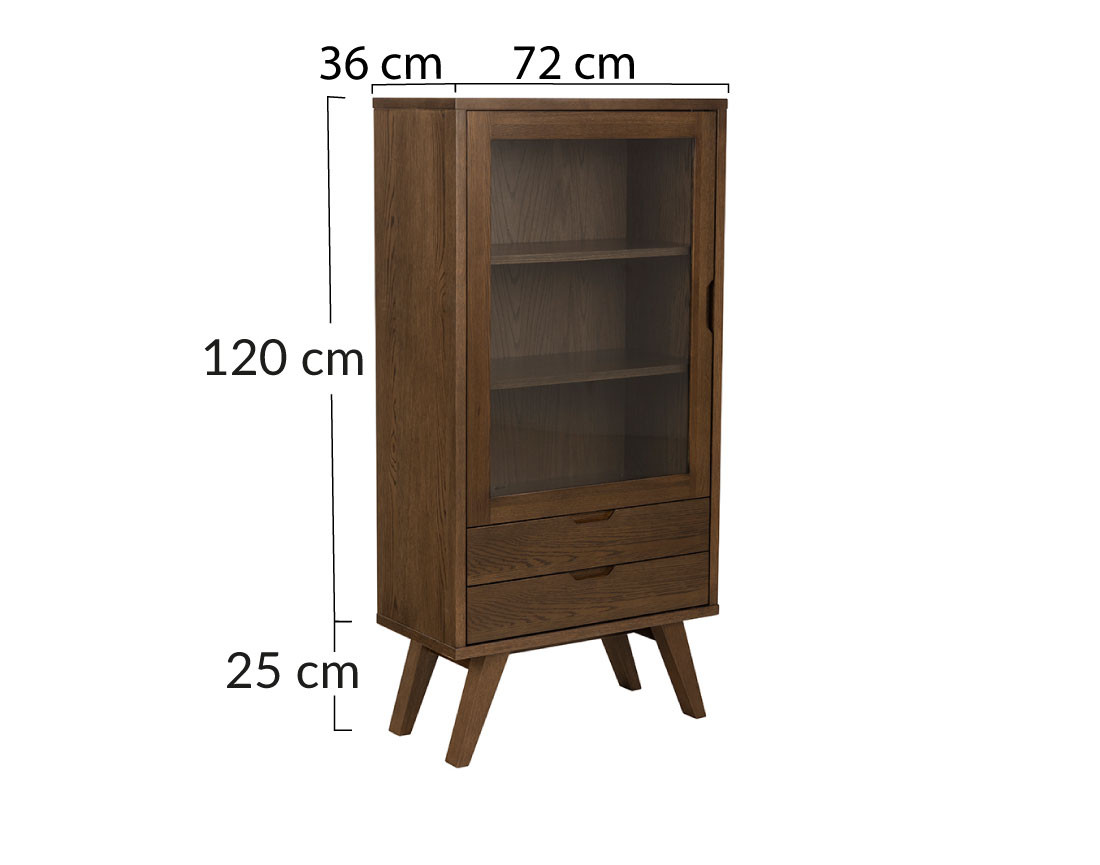 Vitrine chêne 2 tiroirs et 1 porte 72x145 cm Pauline