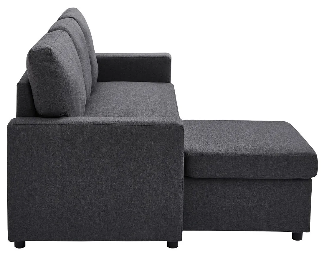 Canapé d’angle 4 places en tissu convertible avec coffre Meiya