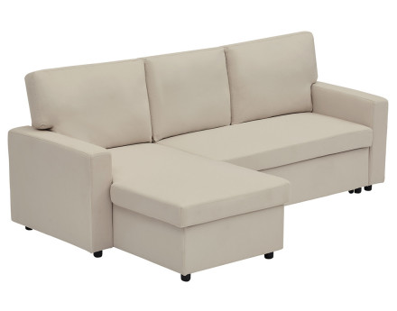 Canapé d’angle 4 places en tissu convertible avec coffre Meiya