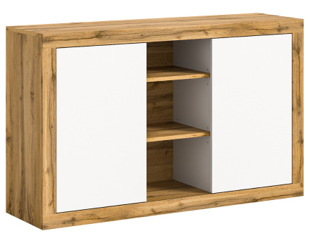 Buffet bas 2 portes et 3 niches bois et blanc 130 cm Ethan