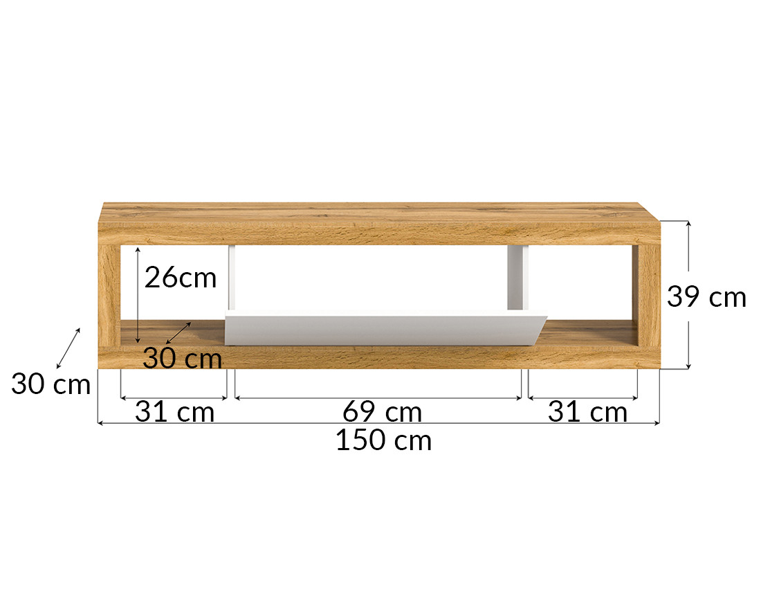 Meuble tv 1 porte bois et blanc 150 cm Ethan