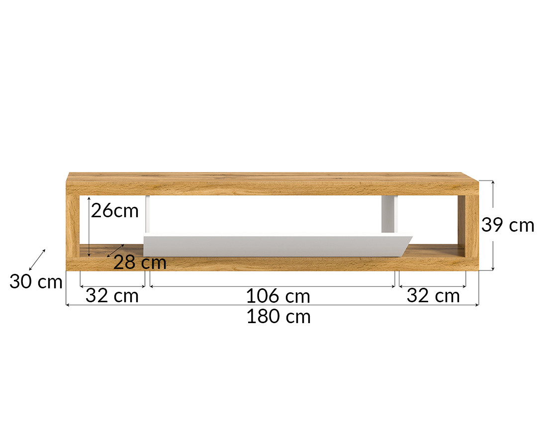 Meuble tv 1 porte bois et blanc 180 cm Ethan