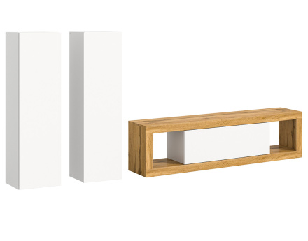 Meuble tv 150 cm 2 armoires murales 110 cm bois et blanc Ethan