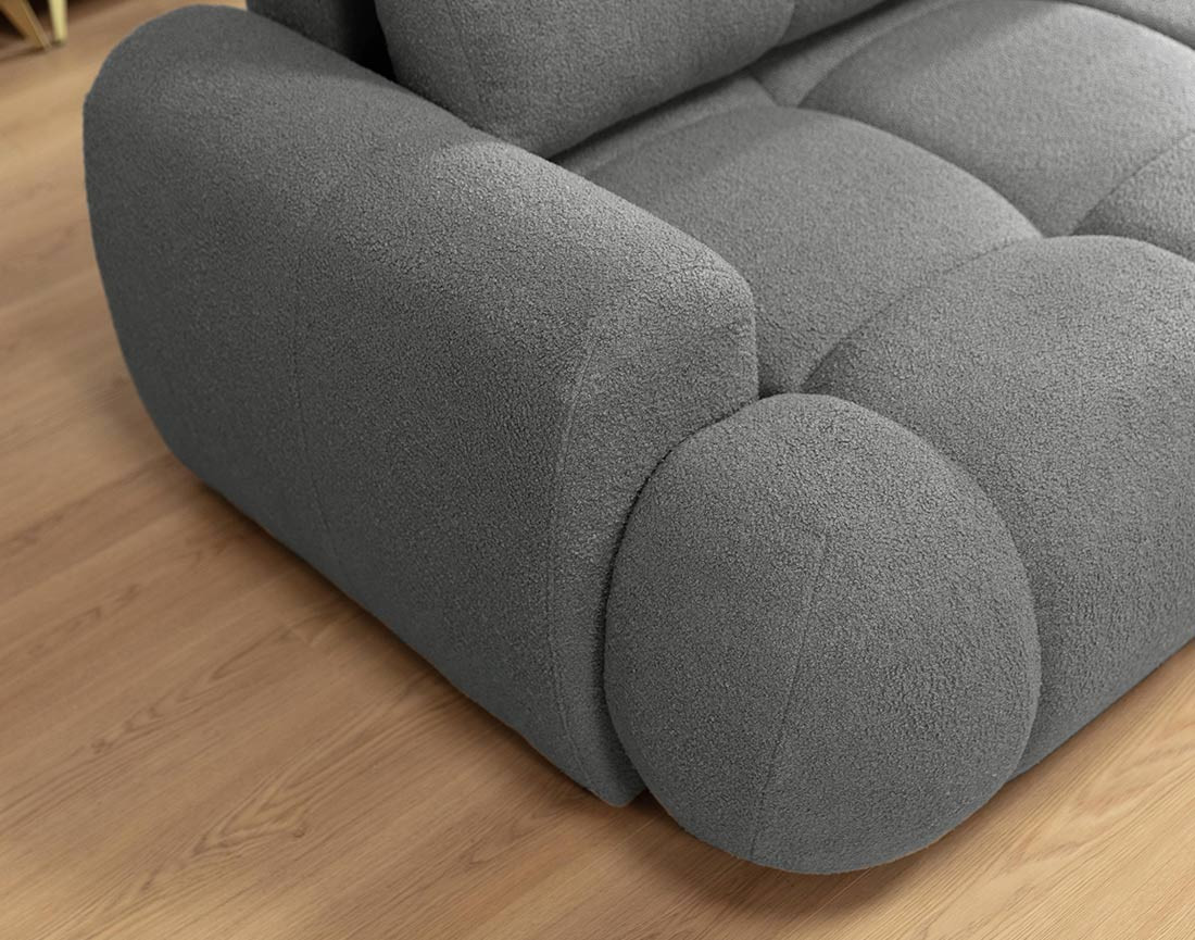 Canapé d'angle droit 4 places convertible avec coffre en tissu bouclette Yulin