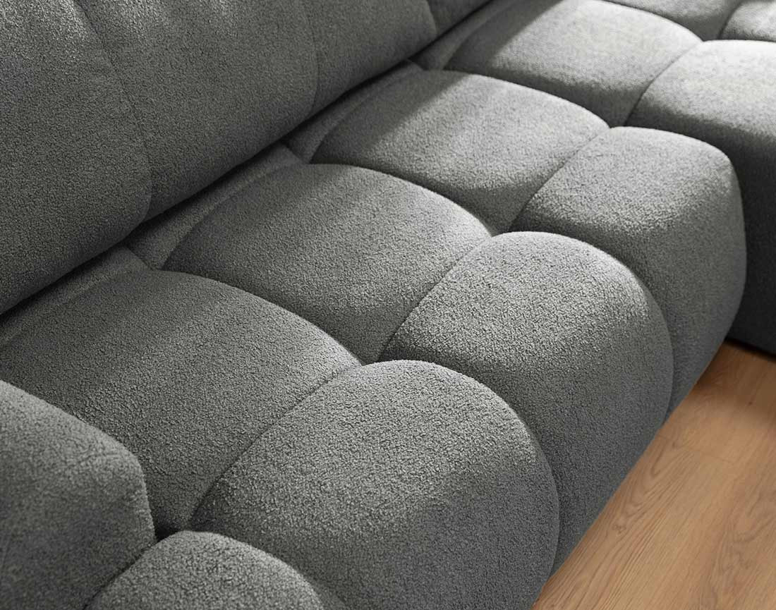 Canapé d'angle droit 4 places convertible avec coffre en tissu bouclette Yulin