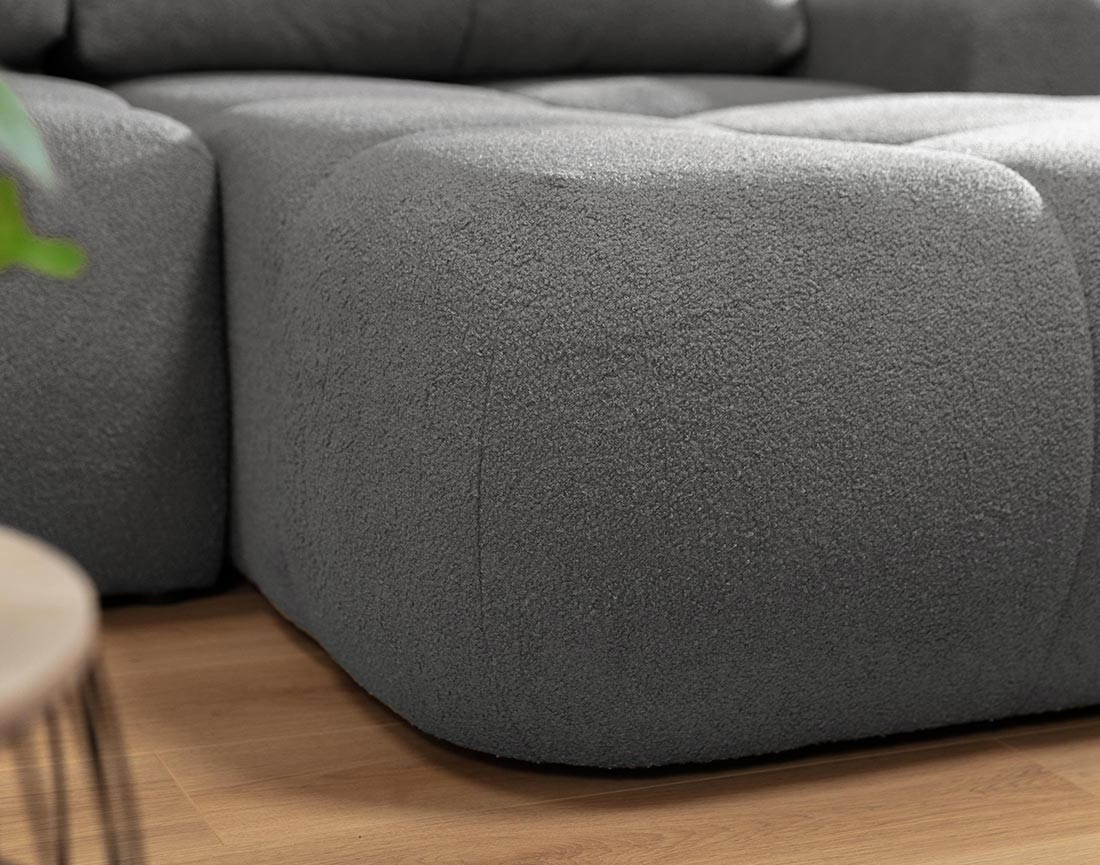 Canapé d'angle droit 4 places convertible avec coffre en tissu bouclette Yulin