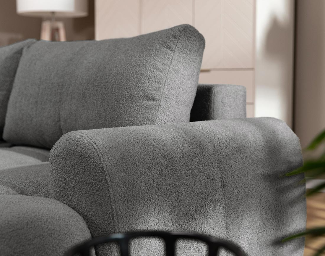 Canapé d'angle droit 4 places convertible avec coffre en tissu bouclette Yulin