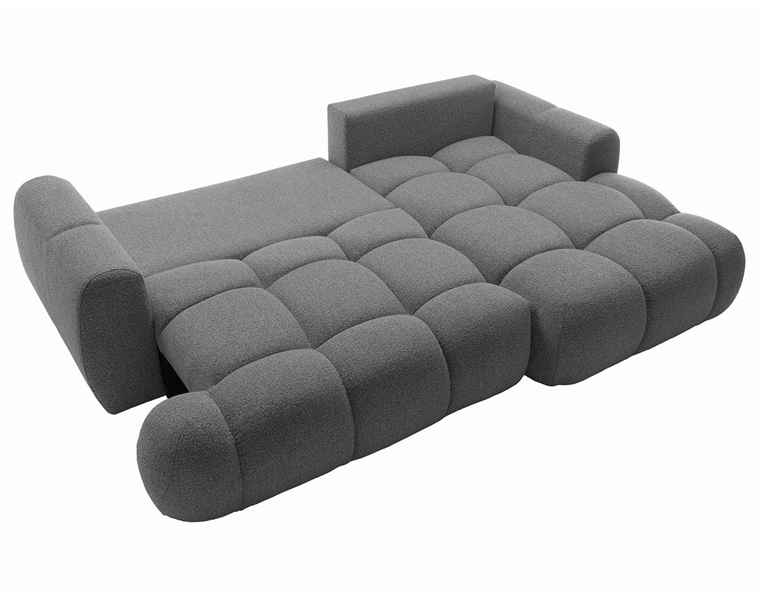 Canapé d'angle droit 4 places convertible avec coffre en tissu bouclette Yulin