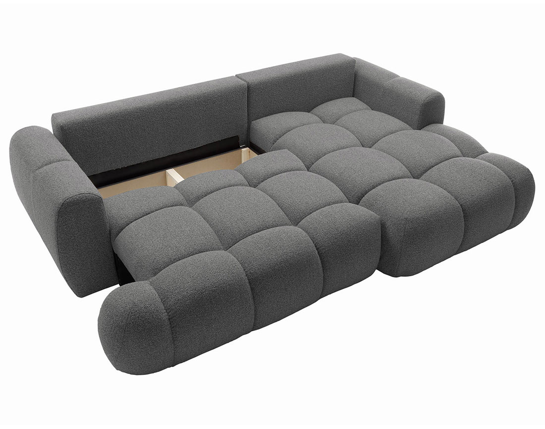 Canapé d'angle droit 4 places convertible avec coffre en tissu bouclette Yulin