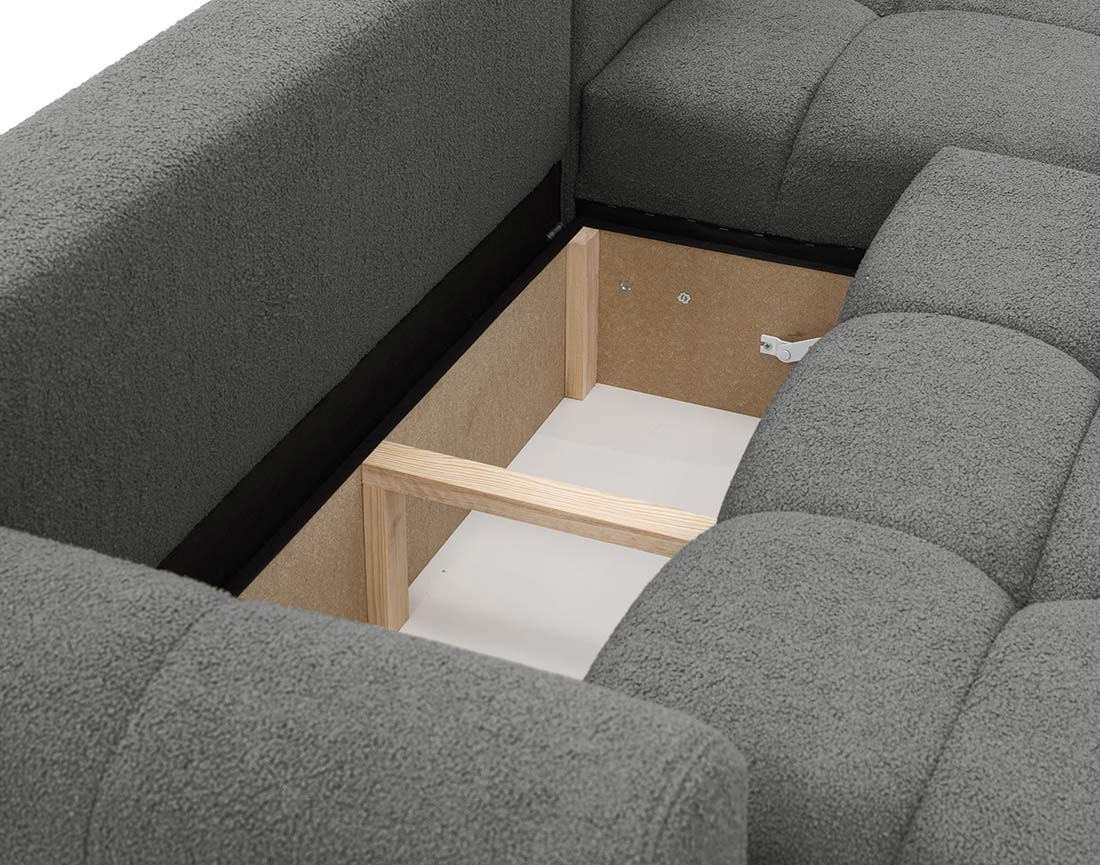 Canapé d'angle droit 4 places convertible avec coffre en tissu bouclette Yulin