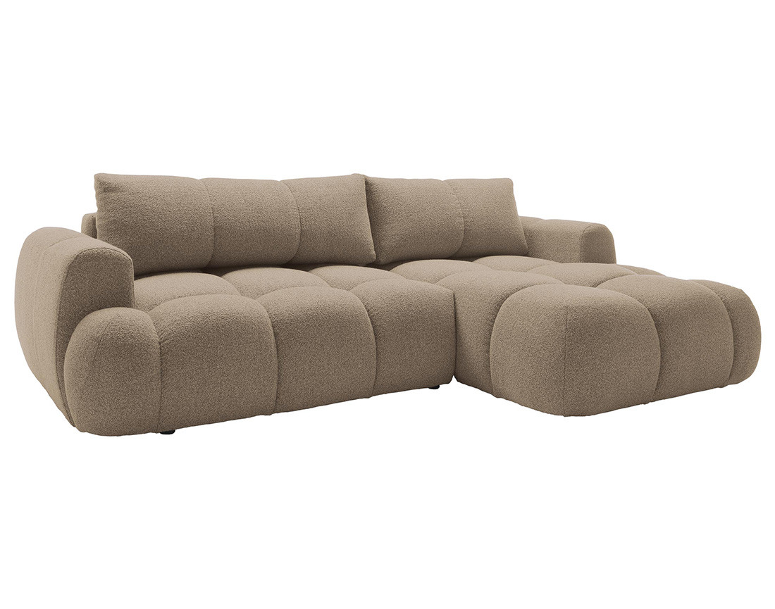 Canapé d'angle droit 4 places convertible avec coffre en tissu bouclette Yulin