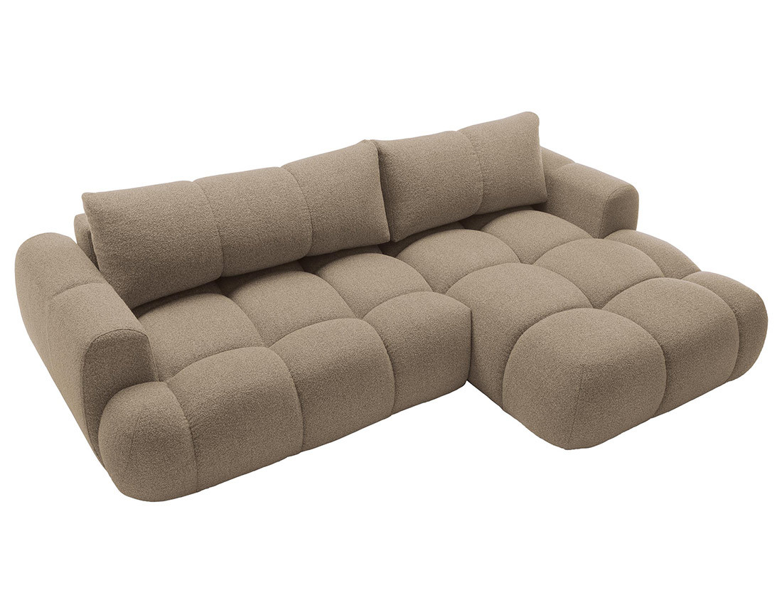 Canapé d'angle droit 4 places convertible avec coffre en tissu bouclette Yulin