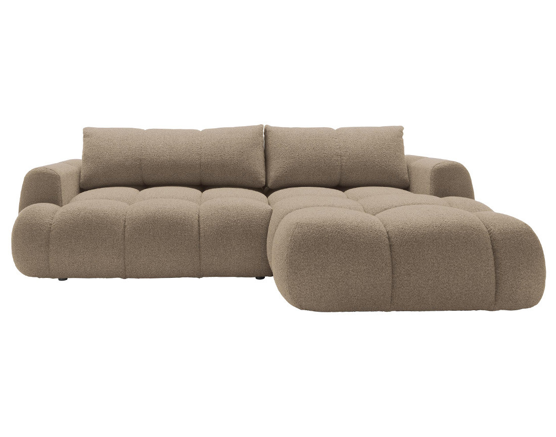 Canapé d'angle droit 4 places convertible avec coffre en tissu bouclette Yulin