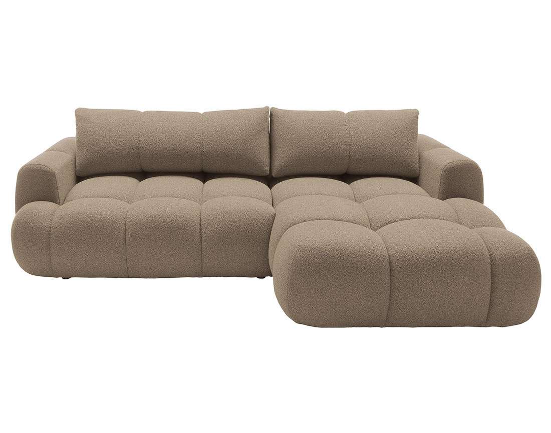 Canapé d'angle droit 4 places convertible avec coffre en tissu bouclette Yulin