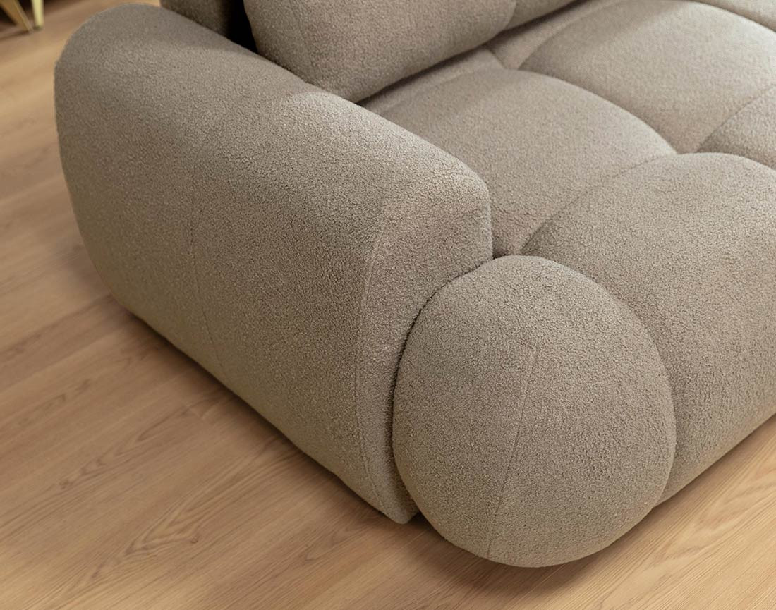 Canapé d'angle droit 4 places convertible avec coffre en tissu bouclette Yulin