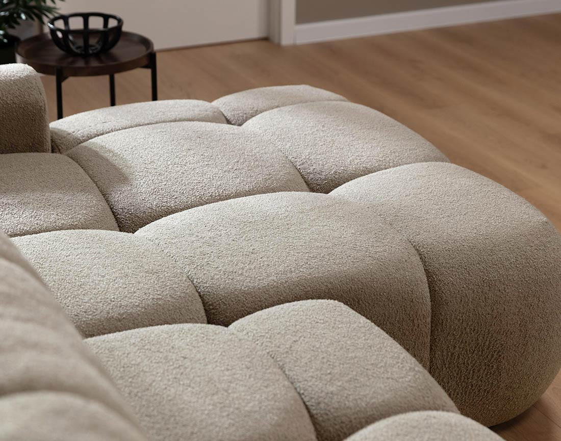 Canapé d'angle droit 4 places convertible avec coffre en tissu bouclette Yulin