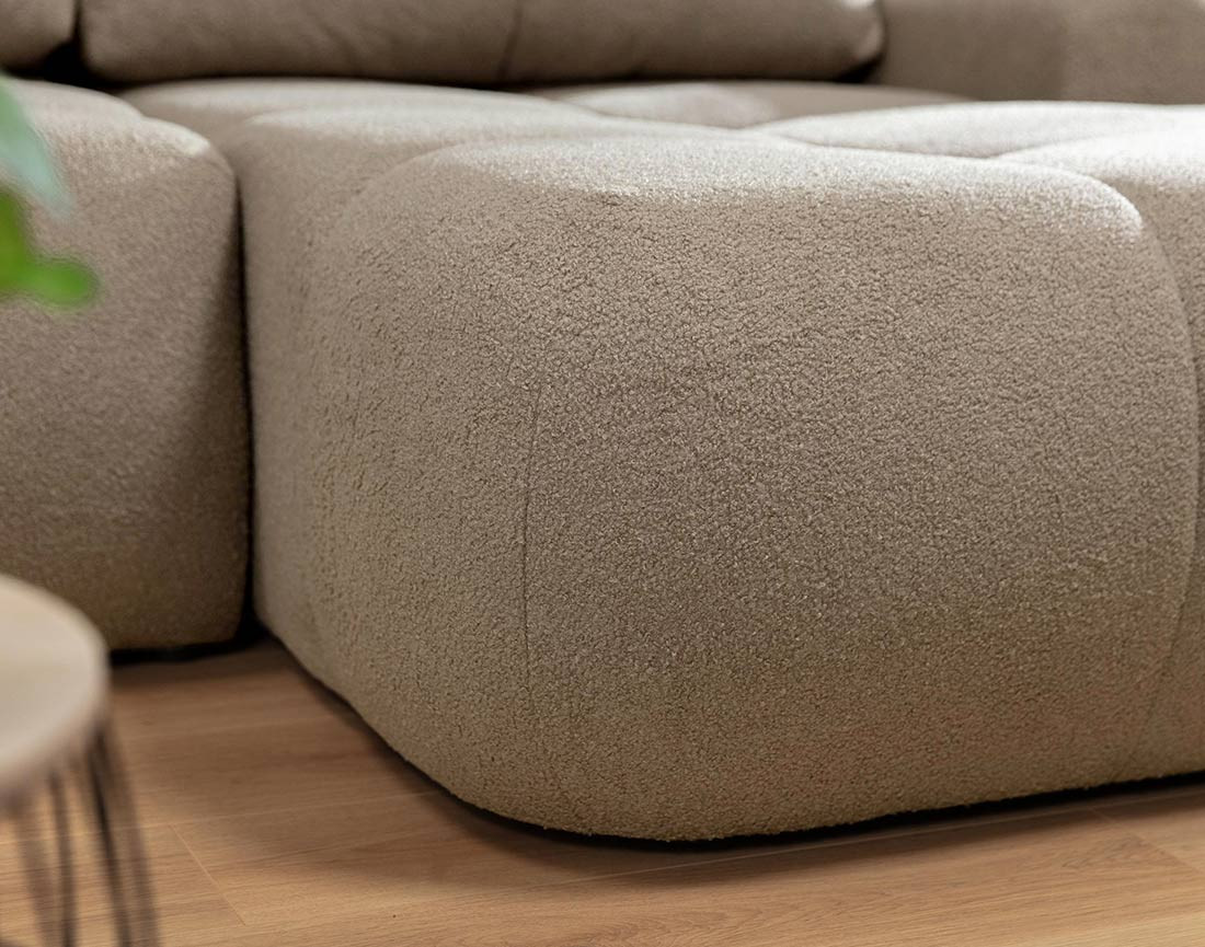 Canapé d'angle droit 4 places convertible avec coffre en tissu bouclette Yulin