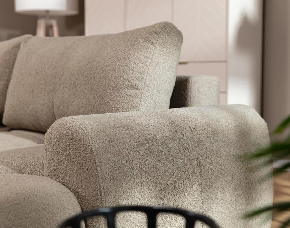 Canapé d'angle droit 4 places convertible avec coffre en tissu bouclette Yulin