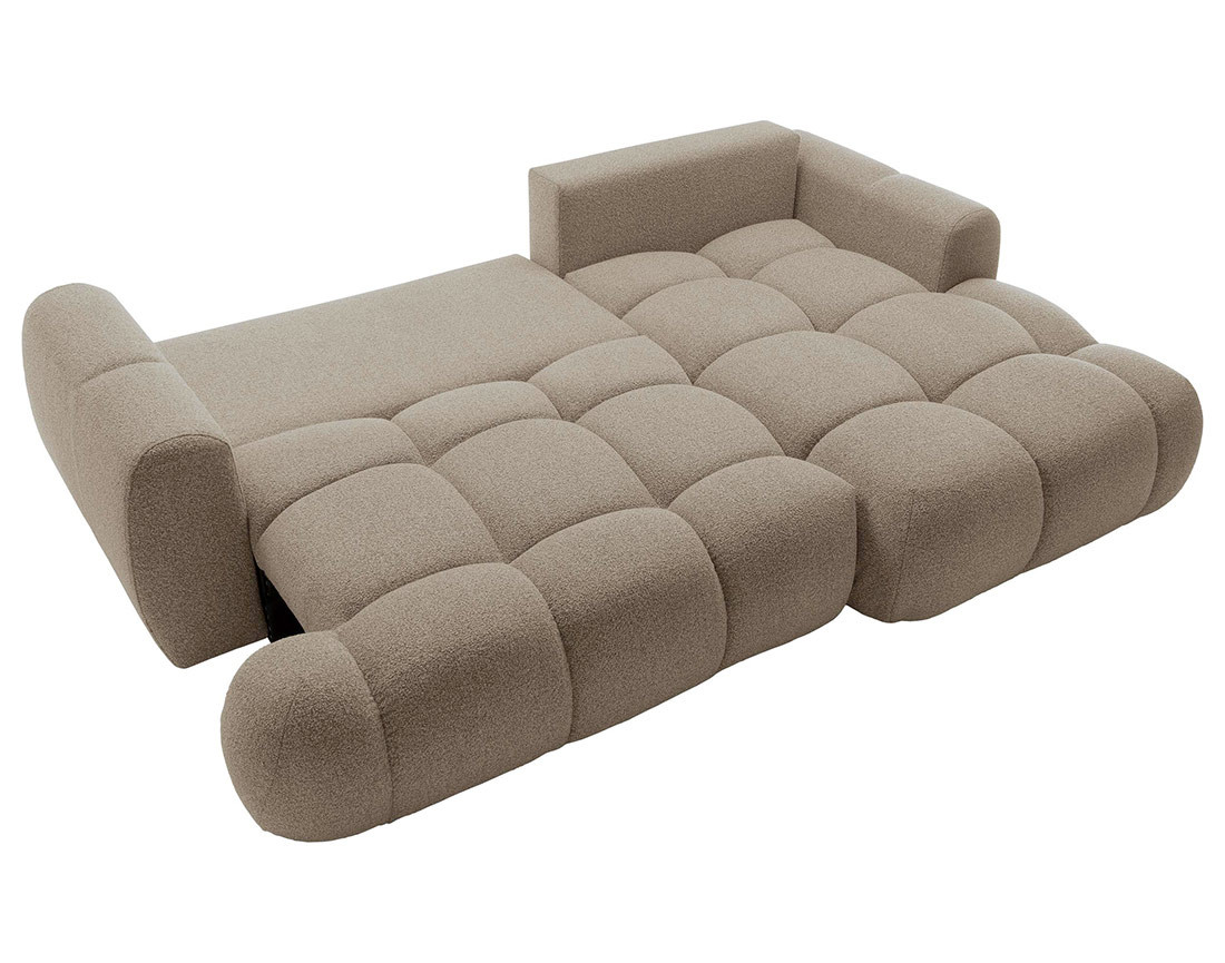 Canapé d'angle droit 4 places convertible avec coffre en tissu bouclette Yulin