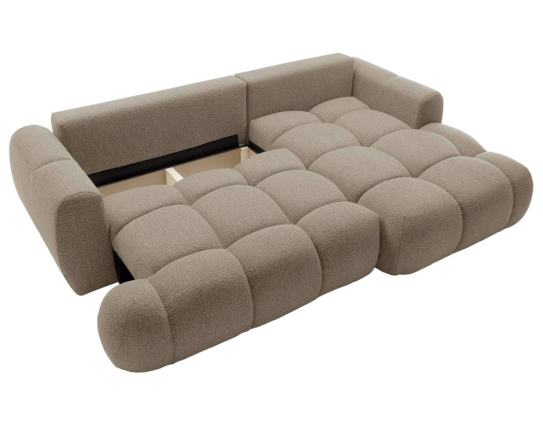 Canapé d'angle droit 4 places convertible avec coffre en tissu bouclette Yulin