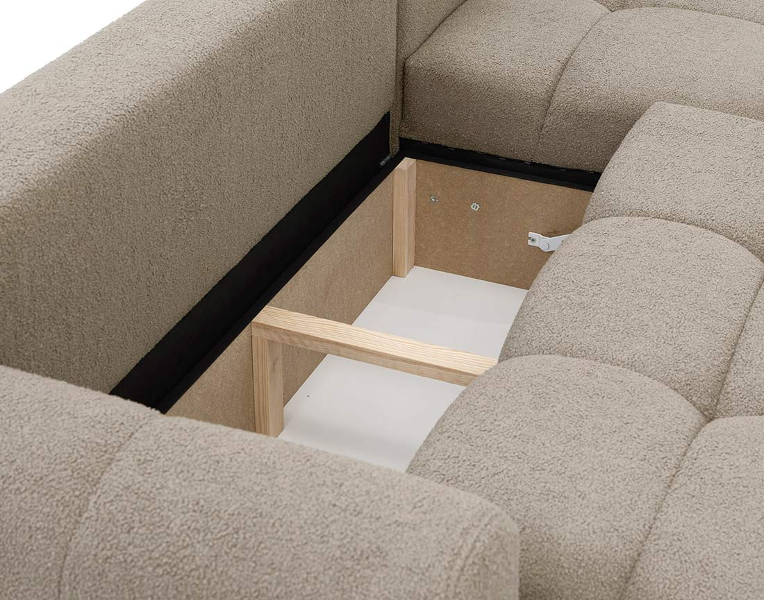 Canapé d'angle droit 4 places convertible avec coffre en tissu bouclette Yulin