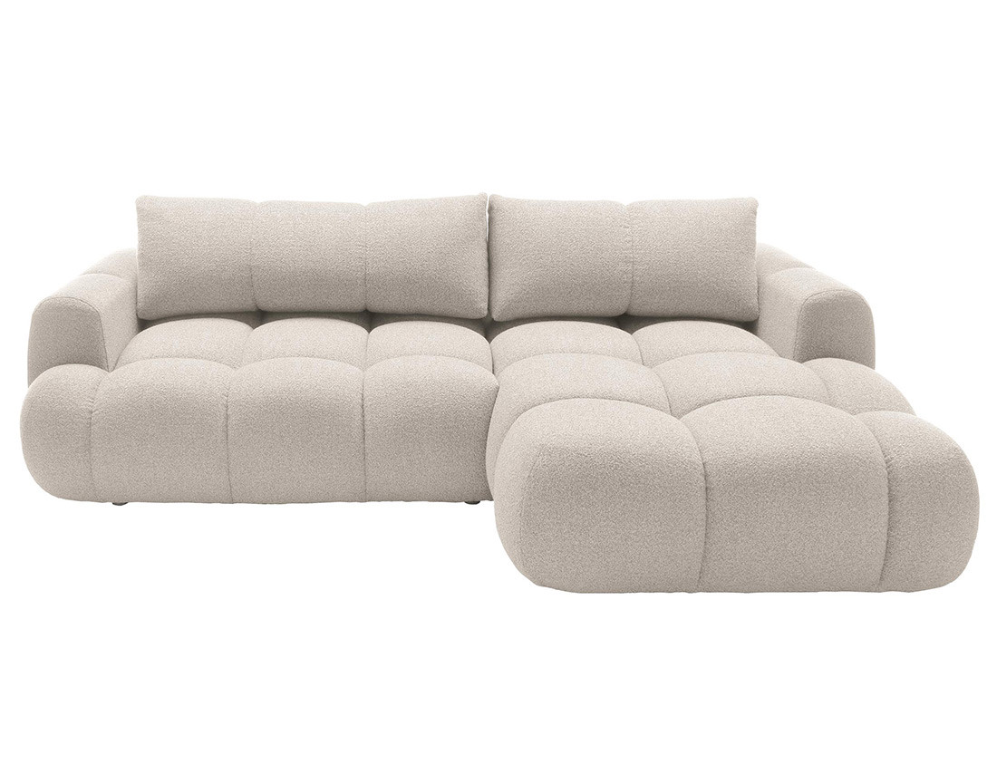 Canapé d'angle droit 4 places convertible avec coffre en tissu bouclette Yulin