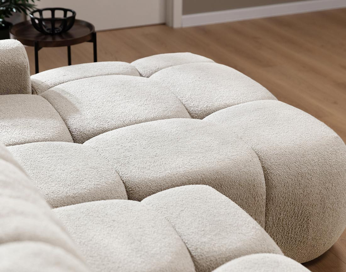 Canapé d'angle droit 4 places convertible avec coffre en tissu bouclette Yulin