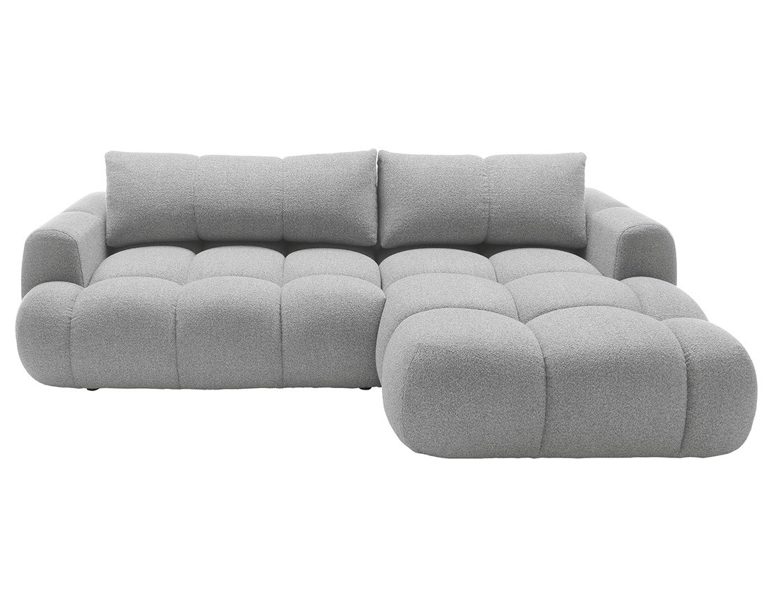 Canapé d'angle droit 4 places convertible avec coffre en tissu bouclette Yulin