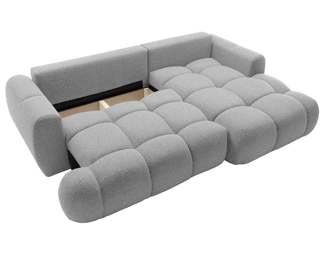 Canapé d'angle droit 4 places convertible avec coffre en tissu bouclette Yulin