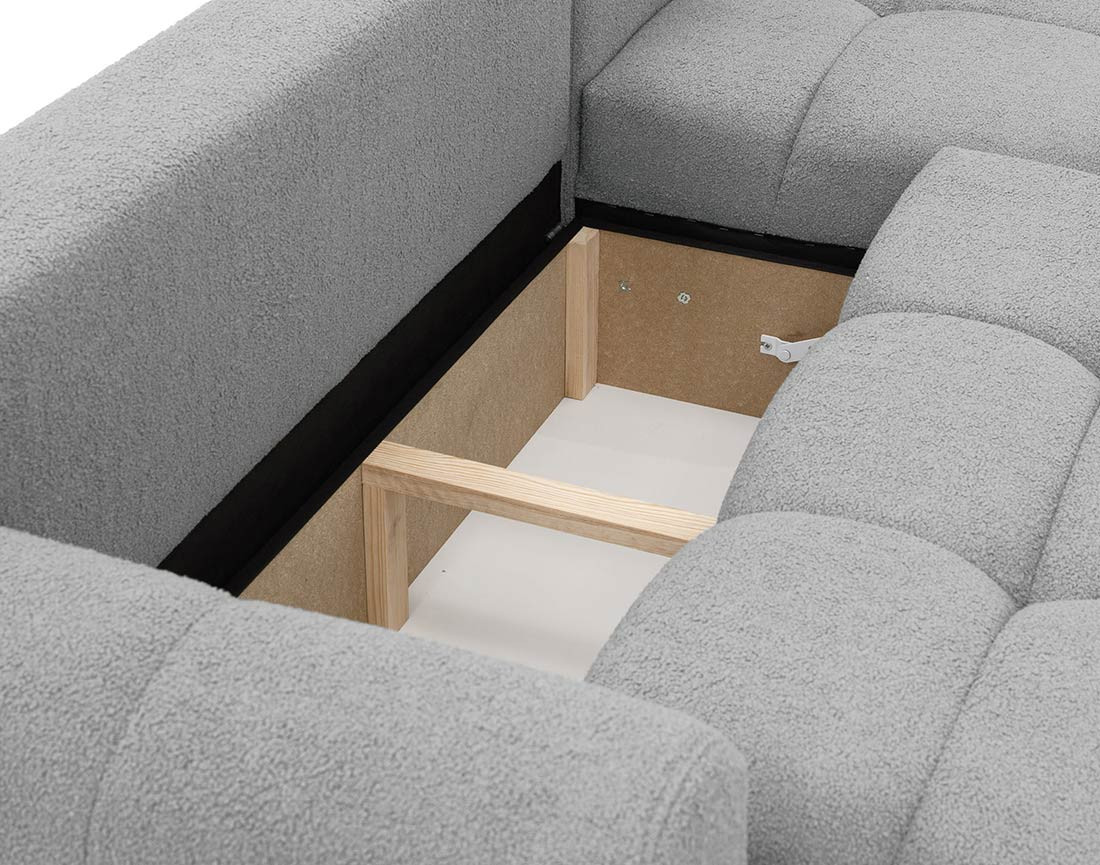 Canapé d'angle droit 4 places convertible avec coffre en tissu bouclette Yulin