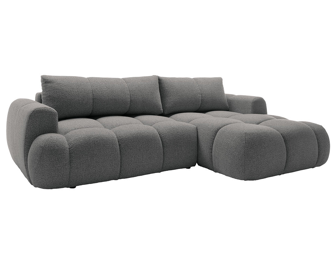 Canapé d'angle droit 4 places convertible avec coffre en tissu bouclette Yulin