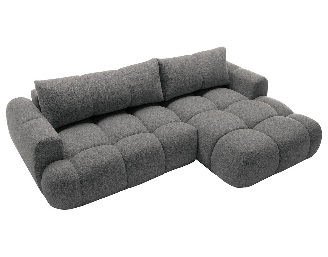 Canapé d'angle droit 4 places convertible avec coffre en tissu bouclette Yulin