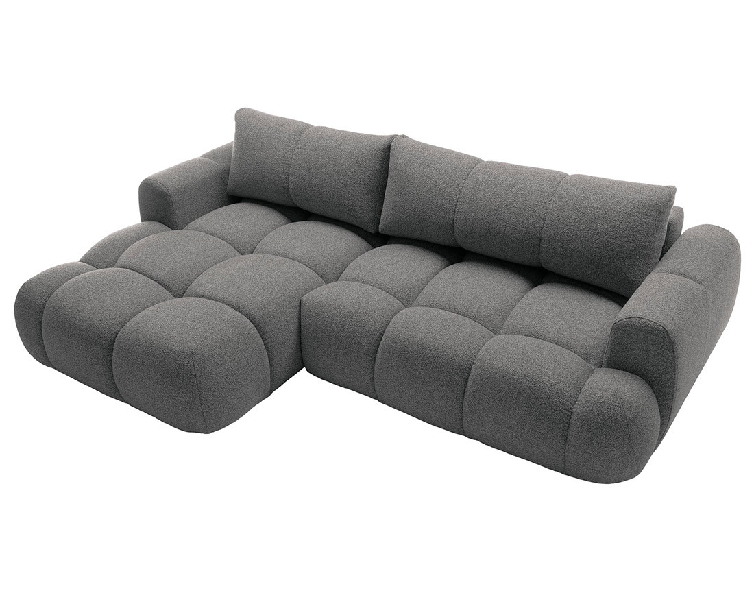 Canapé d'angle gauche 4 places convertible avec coffre en tissu bouclette Yulin