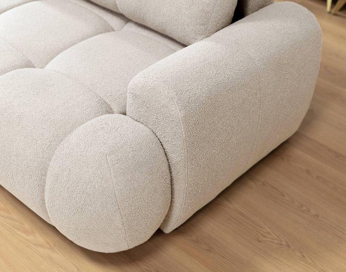 Canapé d'angle gauche 4 places convertible avec coffre en tissu bouclette Yulin