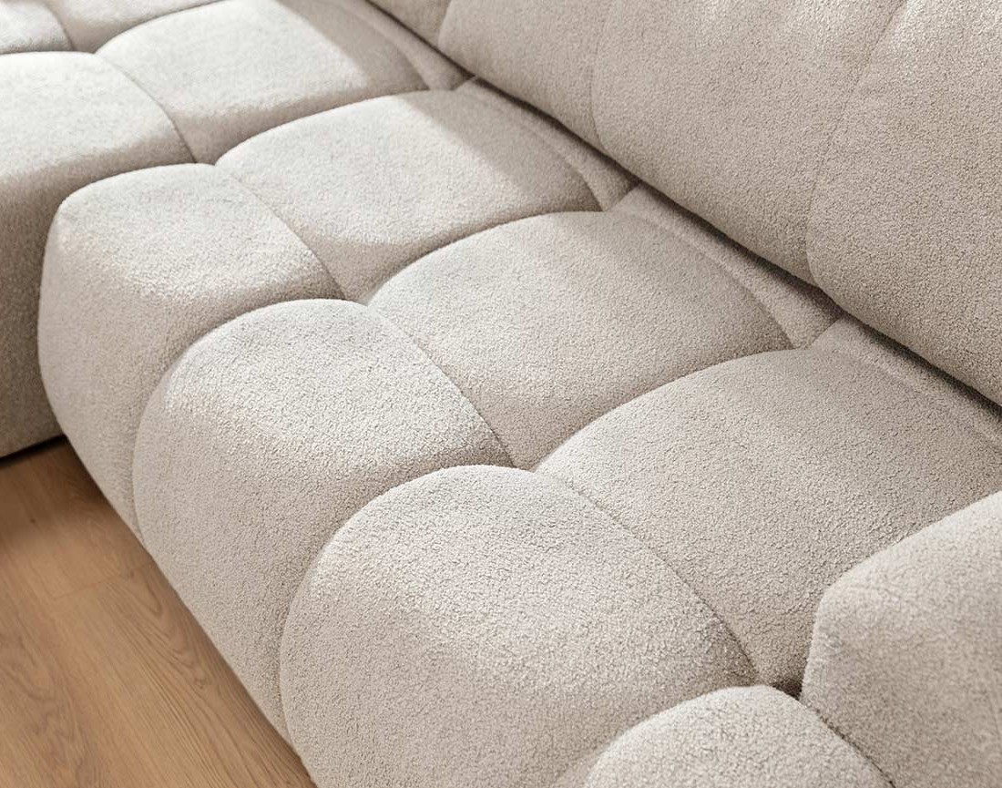 Canapé d'angle gauche 4 places convertible avec coffre en tissu bouclette Yulin