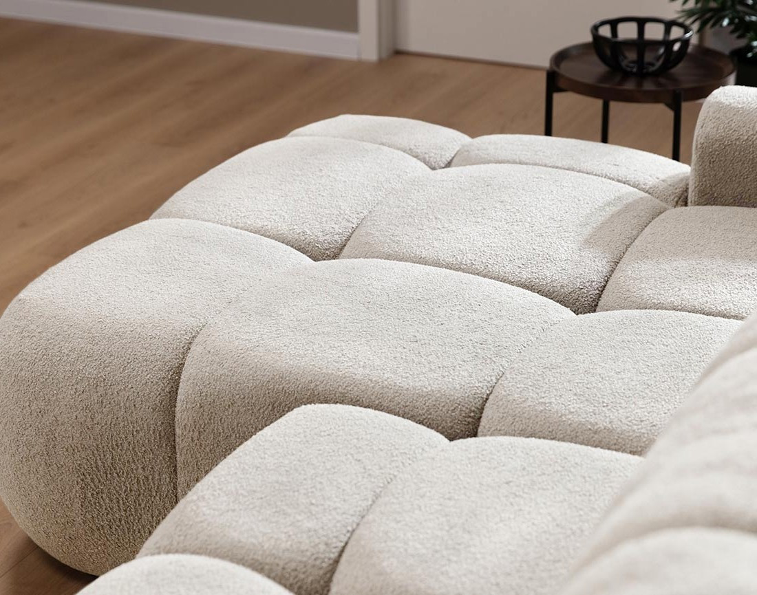 Canapé d'angle gauche 4 places convertible avec coffre en tissu bouclette Yulin