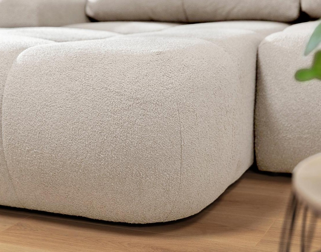 Canapé d'angle gauche 4 places convertible avec coffre en tissu bouclette Yulin
