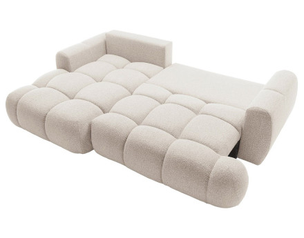 Canapé d'angle gauche 4 places convertible avec coffre en tissu bouclette Yulin