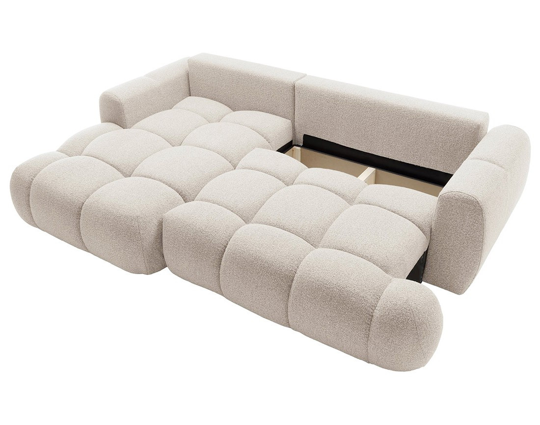 Canapé d'angle gauche 4 places convertible avec coffre en tissu bouclette Yulin