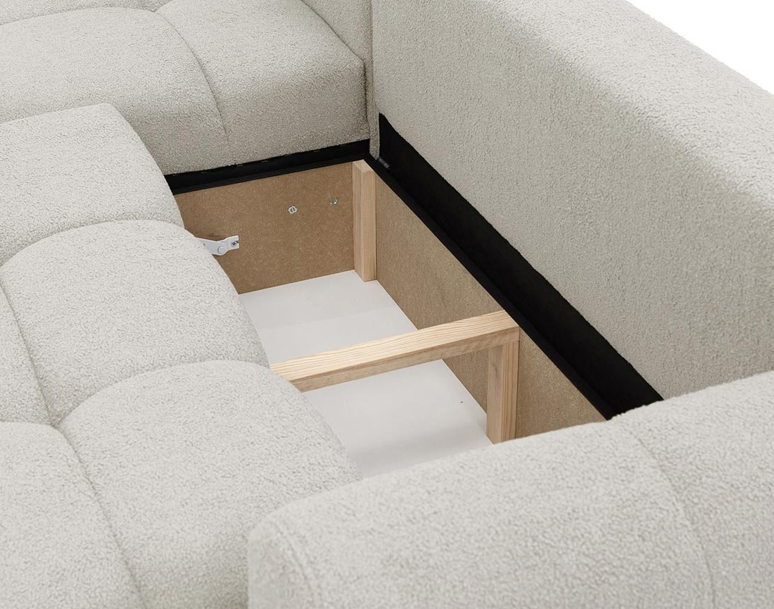 Canapé d'angle gauche 4 places convertible avec coffre en tissu bouclette Yulin