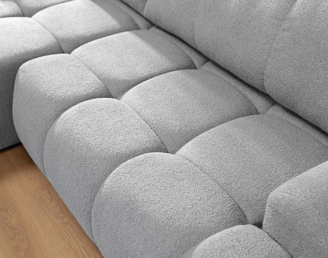 Canapé d'angle gauche 4 places convertible avec coffre en tissu bouclette Yulin