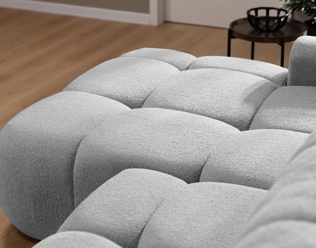 Canapé d'angle gauche 4 places convertible avec coffre en tissu bouclette Yulin