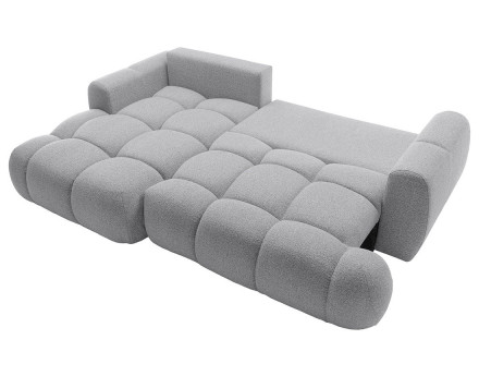 Canapé d'angle gauche 4 places convertible avec coffre en tissu bouclette Yulin