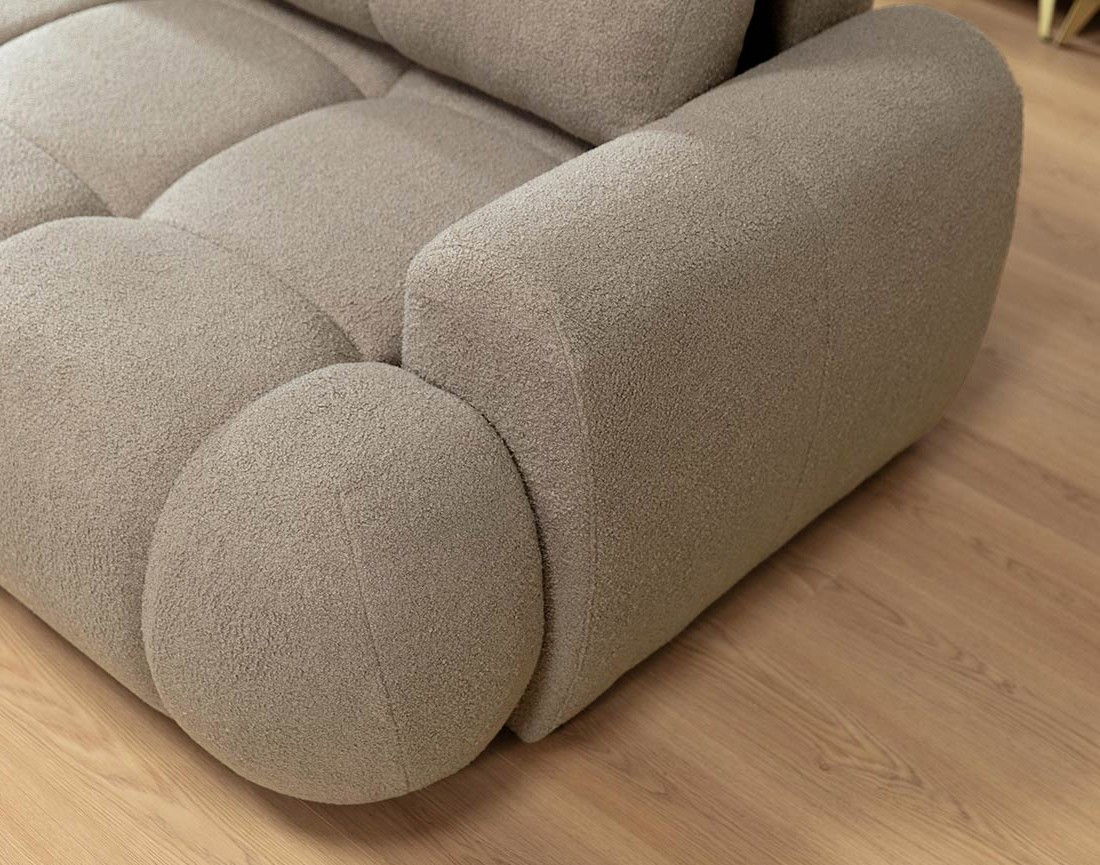 Canapé d'angle gauche 4 places convertible avec coffre en tissu bouclette Yulin